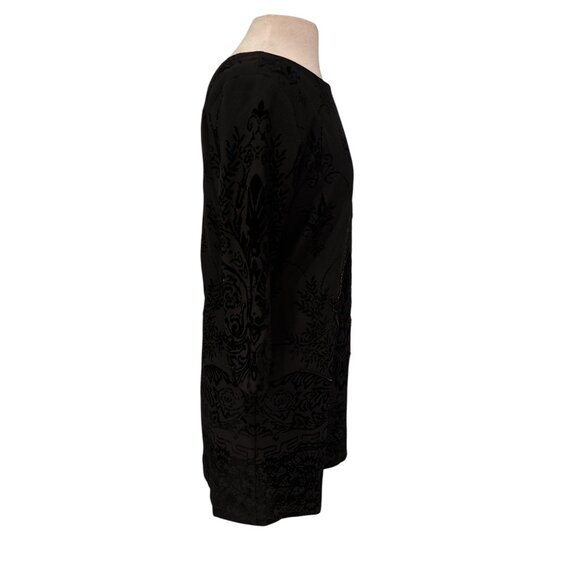 Desigual Black Tunic Dress With Textured Velvet Floral Pattern & 3/4 Sleeves Wom - Picture 8 of 13